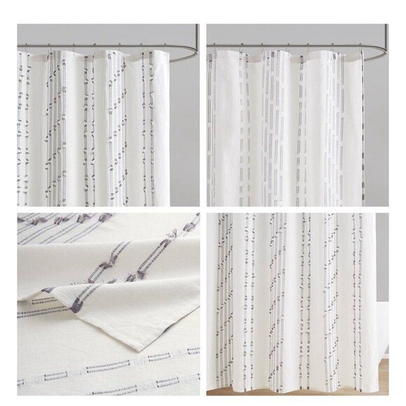 72"x72" Kara Cotton Jacquard Shower Curtain Ivory - Ink+Ivy - Picture 2 of 4